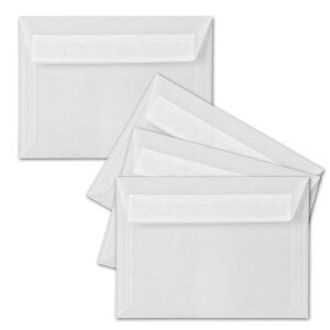 100x Briefumschläge transparent-Weiß DIN C6 - 11,4 x 16,2 cm - gerade Klappe mit Haftklebung, 92 g/m² - durchsichtige Kuverts - Marke: GUSTAV NEUSER