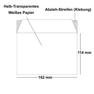 100x Briefumschläge transparent-Weiß DIN C6 - 11,4 x 16,2 cm - gerade Klappe mit Haftklebung, 92 g/m² - durchsichtige Kuverts - Marke: GUSTAV NEUSER