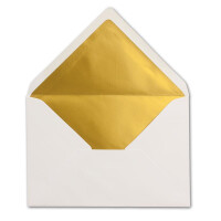 Kuverts Weiß - 100 Stück - Brief-Umschläge DIN C6 - 114 x 162 mm - 11,4 x 16,2 cm - Naßklebung - matte Oberfläche & Gold-Metallic Fütterung - ohne Fenster - für Einladungen