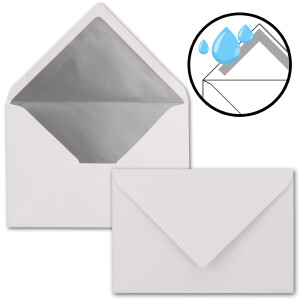 Kuverts Weiß - 100 Stück - Brief-Umschläge DIN C6 - 114 x 162 mm - 11,4 x 16,2 cm - Naßklebung - matte Oberfläche & Silber-Metallic Fütterung - ohne Fenster - für Einladungen