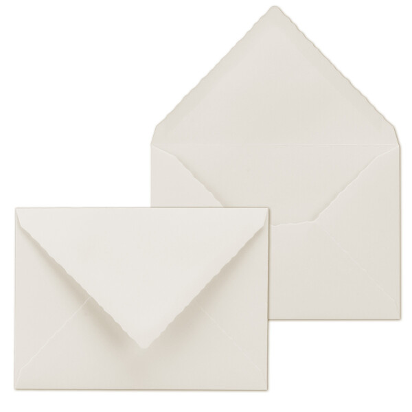 100x Vintage Brief-Umschläge mit Zackenschnitt - Natur-Weiß - Edel-Bütten - DIN C6 - 10,6 x 15,6 cm - imitiert Bütten - Nassklebung - by GUSTAV NEUSER
