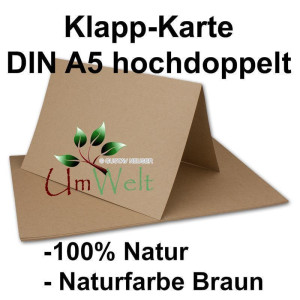 100x Vintage Kraftpapier Falt-Karten DIN A5 - 148 x 210 mm - sandbraun - Recycling - 350 g/m² blanko Bastel-Karten - UmWelt by GUSTAV NEUSER