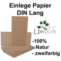 100x Einlegeblätter / Einlegepapier für DIN Lang Karten, Recycling - Naturfarbe braun/grau, 205 x 102 mm (100% natubelassenes Material - FSC-zertifiziert)