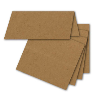 100x Tischkarten in Naturbraun (Kraftpapier) - 5 x 10 cm - blanko - Doppel-Karten - als Platzkarten und Namenskarten für Hochzeit und Feste