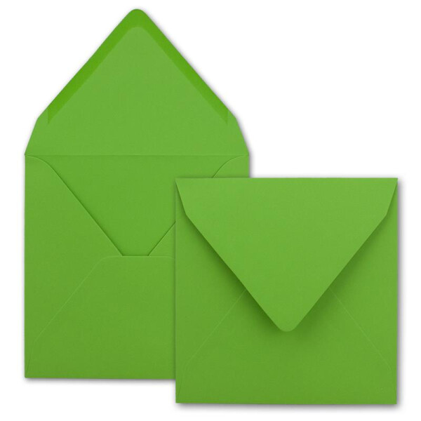 100x Quadratische Briefumschläge in Hellgrün (Grün) - 15,5 x 15,5 cm - ohne Fenster, mit Nassklebung - 110 g/m² - Für Einladungskarten zu Hochzeit, Geburtstag und mehr - Serie FarbenFroh