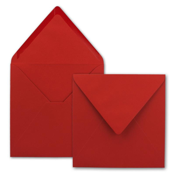 100x Quadratische Briefumschläge in Rot - 15,5 x 15,5 cm - ohne Fenster, mit Nassklebung - 110 g/m² - Für Einladungskarten zu Hochzeit, Geburtstag und mehr - Serie FarbenFroh