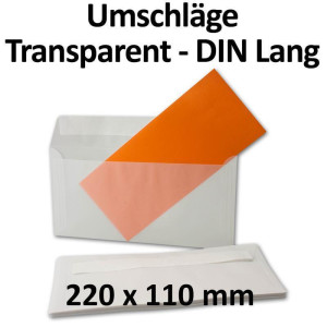 100x Transparente DIN Lang Umschläge, 92 g/m², 110 x 220 mm - Haftklebung mit Abziehstreifen