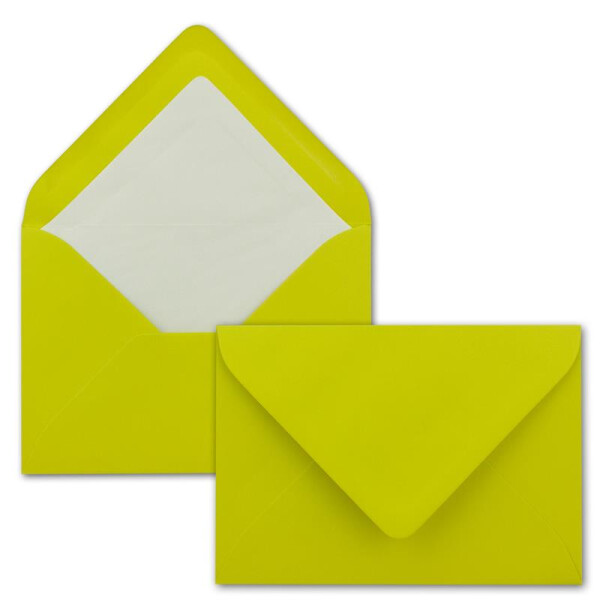 50 Briefumschläge in Limette mit weißem Innenfutter - Kuverts in DIN B6 Format  - 12,5 x 17,6 cm - Seidenfutter - Nassklebung