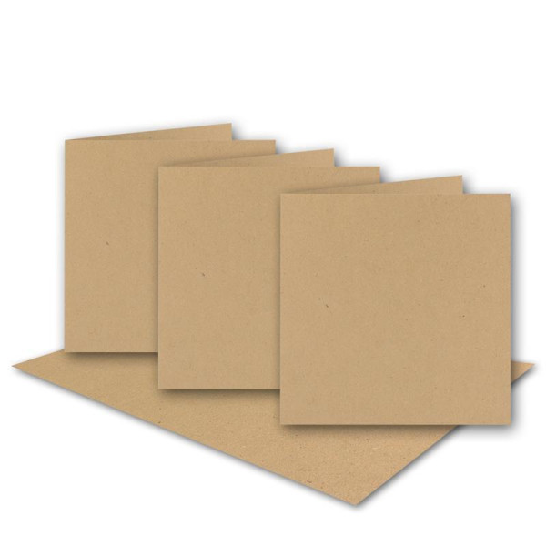 100x sandbraune Vintage Kraftpapier Falt-Karten Quadratisch - 157 x 157 mm - 15,7 x 15,7 cm - Recycling 240 gr blanko Klapp-Karten nachhaltig - UmWelt by GUSTAV NEUSER