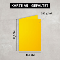DIN A5 Faltkarten - Gelb / Honiggelb - 50 Stück - Einla