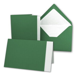 50x Karten-Set DIN B6 - 12 x 17 cm - 120 x 170 mm - Falt-Karten mit Brief-Umschlägen & Einlege-Blättern - Gerippte Struktur Oberfläche - Dunkelgrün - Vintage Einladungskarten