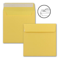 50 x Kuverts in Gelb - quadratische Brief-Umschläge - 15,5 x 15,5 cm - Haftklebung - matte Oberfläche - formstabile Post-Umschläge