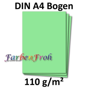 100x DIN A4 Papier - Pastell-Grün - 110 g/m² - 21 x 29,7 cm - Bastelbogen Ton-Papier Fotopapier Bastel-Papier Brief-Papier - FarbenFroh