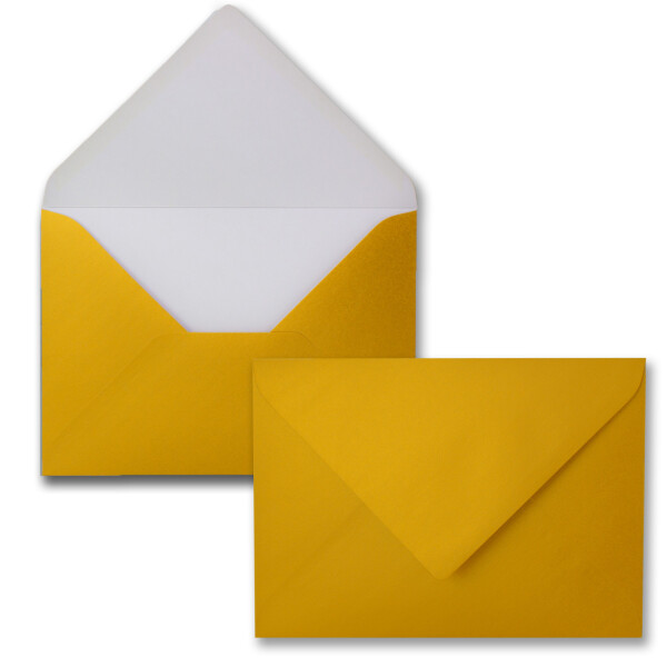 25x Briefumschläge B6 - 17,6 x 12,5 cm - Gold - Nassklebung mit spitzer Klappe - 90 g/m² - Für Hochzeit, Gruß-Karten, Einladungen