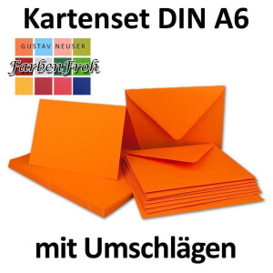 10x Faltkarten Set mit Briefumschlägen DIN A6 / C6 - Orange - 14,8 x 10,5 cm (105 x 148) - Doppelkarten Set - Serie FarbenFroh