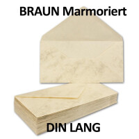 50 Stück DIN LANG Umschläge, Braun MARMORIERT - 90
