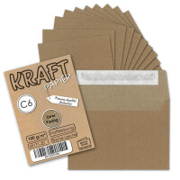 50x Briefumschläge DIN C6 Kraftpapier - Braun außen - Grau innen - Vintage Recycling Kuverts mit Haftklebung - 114 x 162 mm