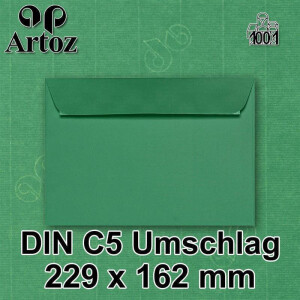 ARTOZ 25x Briefumschläge DIN C5 Grün (Tannengrün) - 229 x 162 mm Kuvert ohne Fenster - Umschläge selbstklebend haftklebend - Serie Artoz 1001
