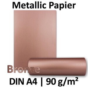 Metallic Papier DIN A4 21,0 x 29,7 cm - Bronze Metallic - 25 Stück - glänzendes Bastelpapier 90 g/m² - Rückseite Weiß - Für Einladungen, Hochzeiten
