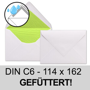 25x Briefumschläge Weiß DIN C6 gefüttert mit Seidenpapier in Grün 100 g/m² 11,4 x 16,2 cm mit Nassklebung ohne Fenster