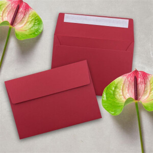 25x Briefumschläge Rosen-Rot DIN C6 Format 11,4 x 16,2 cm - Haftklebung - Kuverts ohne Fenster - Weihnachten, Grußkarten & Einladungen - Für A6 & A4 Papier