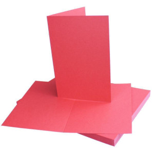 50x Falt-Karten Set in Rosenrot inklusive Brief-Umschläge DIN B6 - Faltkarte B6 - Einlegeblatt und silbernem Schmuckband