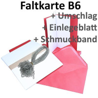 50x Falt-Karten Set in Rosenrot inklusive Brief-Umschläge DIN B6 - Faltkarte B6 - Einlegeblatt und silbernem Schmuckband