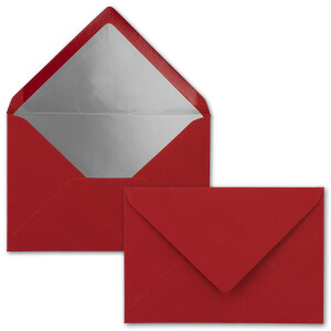 Kuverts Dunkelrot - 50 Stück - Brief-Umschläge DIN C6 - 114 x 162 mm - 11,4 x 16,2 cm - Naßklebung - matte Oberfläche & Silber-Metallic Fütterung - ohne Fenster - für Einladungen