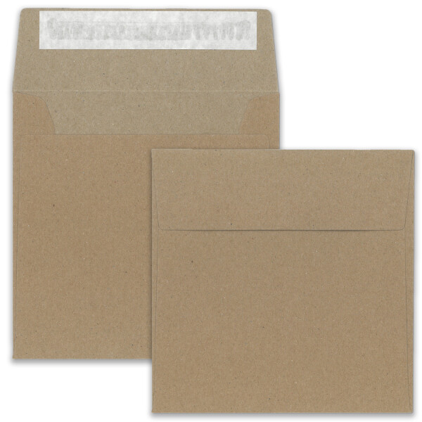 100 Kraftpapier Briefumschläge in Sandbraun - quadratisches Format  16 x 16 cm - Vintage Recycling Kuverts - 140 Gramm/m² - Haftklebung