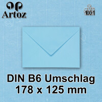 ARTOZ 25x Briefumschläge gerippt - Azurblau - DIN B6 178 x 125 mm - Kuvert ohne Fenster – Umschläge mit Nassklebung – Spitze Verschlusslasche