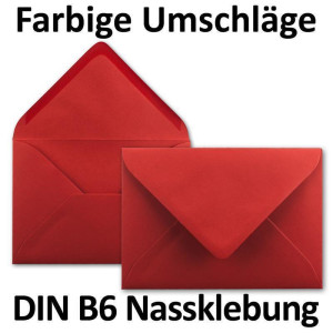 50x Brief-Umschläge in Rosen-Rot - 80 g/m² - Kuverts in DIN B6 Format 12,5 x 17,6 cm - Nassklebung ohne Fenster