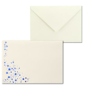 50x Weihnachts-Briefumschläge - DIN B6 - mit Blau-Metallic geprägtem Sternenregen - Farbe: Creme - Nassklebung, 100 g/m² - 120 x 180 mm - Marke: GUSTAV NEUSER
