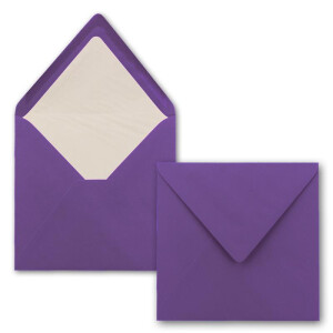 100x Briefumschläge Quadratisch 16 x 16 cm in Violett- Umschläge mit weißem Seidenfutter - Kuverts ohne Fenster & mit Nassklebung - Für Einladungskarten zu Hochzeit und Geburtstag