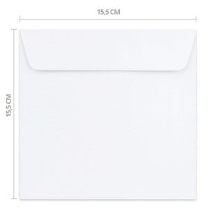 50 quadratische Briefumschläge in Weiß - 15,5 x 15,5 cm (155 x 155 mm) - Nassklebung mit gerader Klappe - 120 Gramm/m²- Marke: NEUSER PAPIER