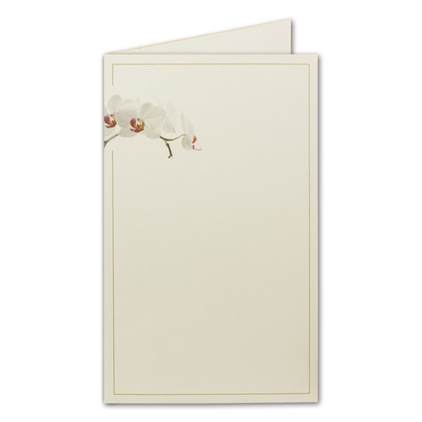 50 Stück - Trauerkarte (Faltkarte) Motiv Orchidee, DIN B6+, 115 x 185 mm Doppelkarte, Farbe Edel-Weiß, Kondolenzkarte