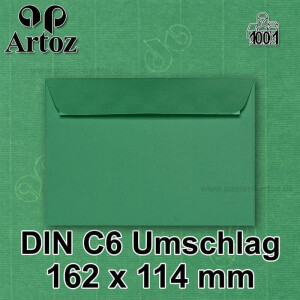 ARTOZ 25x Briefumschläge DIN C6 Tannengrün (Grün) - 16,2 x 11,4 cm - haftklebend - gerippte Kuverts ohne Fenster - Serie Artoz 1001