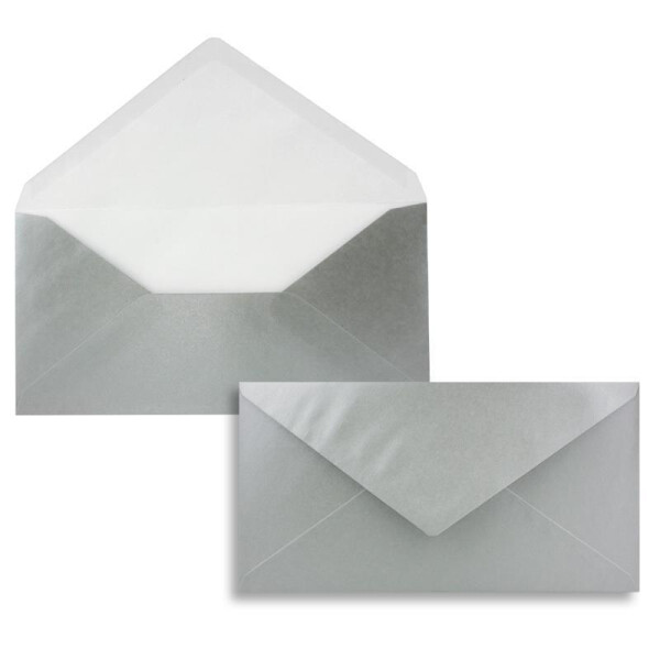 100 Brief-Umschläge Silber Metallic DIN Lang - 110 x 220 mm (11 x 22 cm) - Nassklebung ohne Fenster - Ideal für Einladungs-Karten - Serie FarbenFroh
