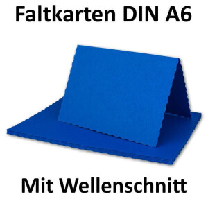 25x Faltkarten DIN A6 mit wellig gestanztem Rand - Royal-Blau / Königsblau - 10,5 x 14,8 cm - Wellenschnitt Einladungs-Karten - FarbenFroh by GUSTAV NEUSER