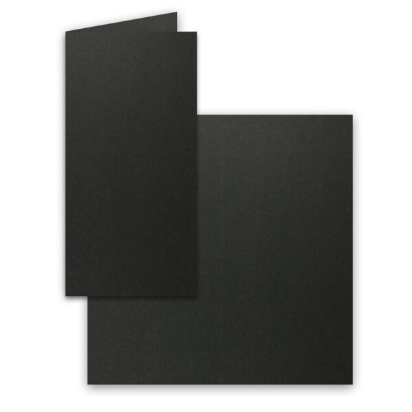 100x Falt-Karten DIN Lang - Schwarz (Schwarz) - 10,5 x 21 cm - Blanko Doppelkarten - Klappkarten für Einladungen und Grußkarten zu Weihnachten und Geburtstag