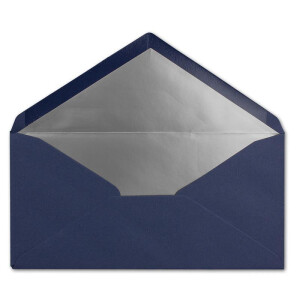 50 Brief-Umschläge DIN Lang - Dunkel-Blau / Nachtblau mit Silber-Metallic Innen-Futter - 110 x 220 mm - Nassklebung - festliche Kuverts für Weihnachten