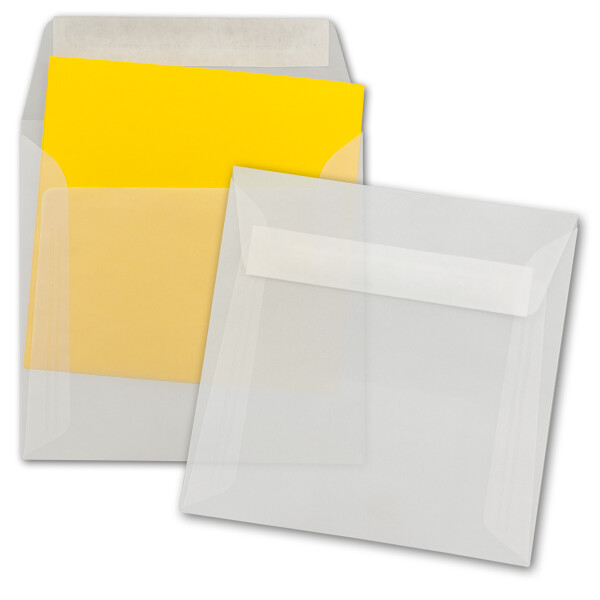 Briefumschläge Transparent - 100 Stück - quadratische Kuverts 16 x 16 cm - Starke Qualität - 92Gramm/m² - Haftklebung - ohne Fenster