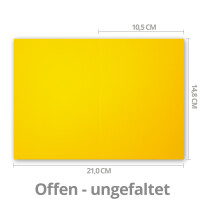 100x Falt-Karten DIN A6 in Honiggelb (Gelb) - 10,5 x 14,8 cm - Blanko - Doppel-Karten - 220 g/m²