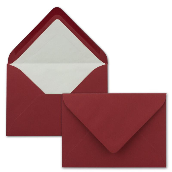 500 Briefumschläge in Dunkel-Rot mit weißem Innenfutter - Kuverts in DIN B6 Format  - 12,5 x 17,6 cm - Seidenfutter - Nassklebung