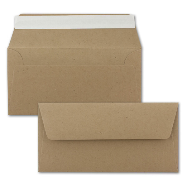 100x Kraftpapier Umschläge DIN Lang - Braun ÖKO - Haftklebung selbstklebend 11 x 22 cm - 120 g/m² Briefumschläge ohne Fenster aus Recycling Papier - von NEUSER PAPIER