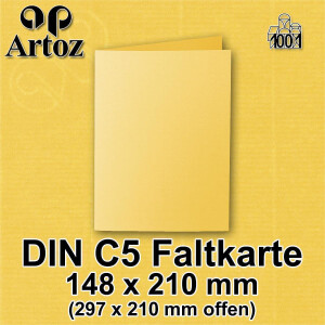 ARTOZ 25x DIN A5 Faltkarten - Sonnengelb (Gelb) gerippt 148 x 210 mm Klappkarten hochdoppelt - Blanko Doppelkarte mit 220 g/m² edle Egoutteur-Rippung