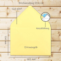 200 Brief-Umschläge - Zitronen-Gelb - DIN C6 - 114 x 16