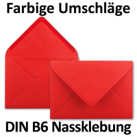 50x Brief-Umschläge leuchtendes Rot - 80 g/m² - Kuverts in DIN B6 Format 12,5 x 17,6 cm - Nassklebung ohne Fenster