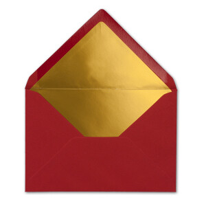 Kuverts Dunkelrot - 50 Stück - Brief-Umschläge DIN C6 - 114 x 162 mm - 11,4 x 16,2 cm - Naßklebung - matte Oberfläche & Gold-Metallic Fütterung - ohne Fenster - für Einladungen