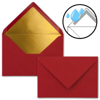 Kuverts Dunkelrot - 50 Stück - Brief-Umschläge DIN C6 - 114 x 162 mm - 11,4 x 16,2 cm - Naßklebung - matte Oberfläche & Gold-Metallic Fütterung - ohne Fenster - für Einladungen