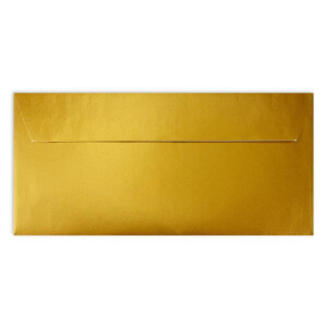 100 Gold-Metallic Brief-Umschläge DIN Lang - 11 x 22 cm - Haftklebung - glänzende Kuverts für große Einladungen und Karten, Hochzeit & Weihnachten